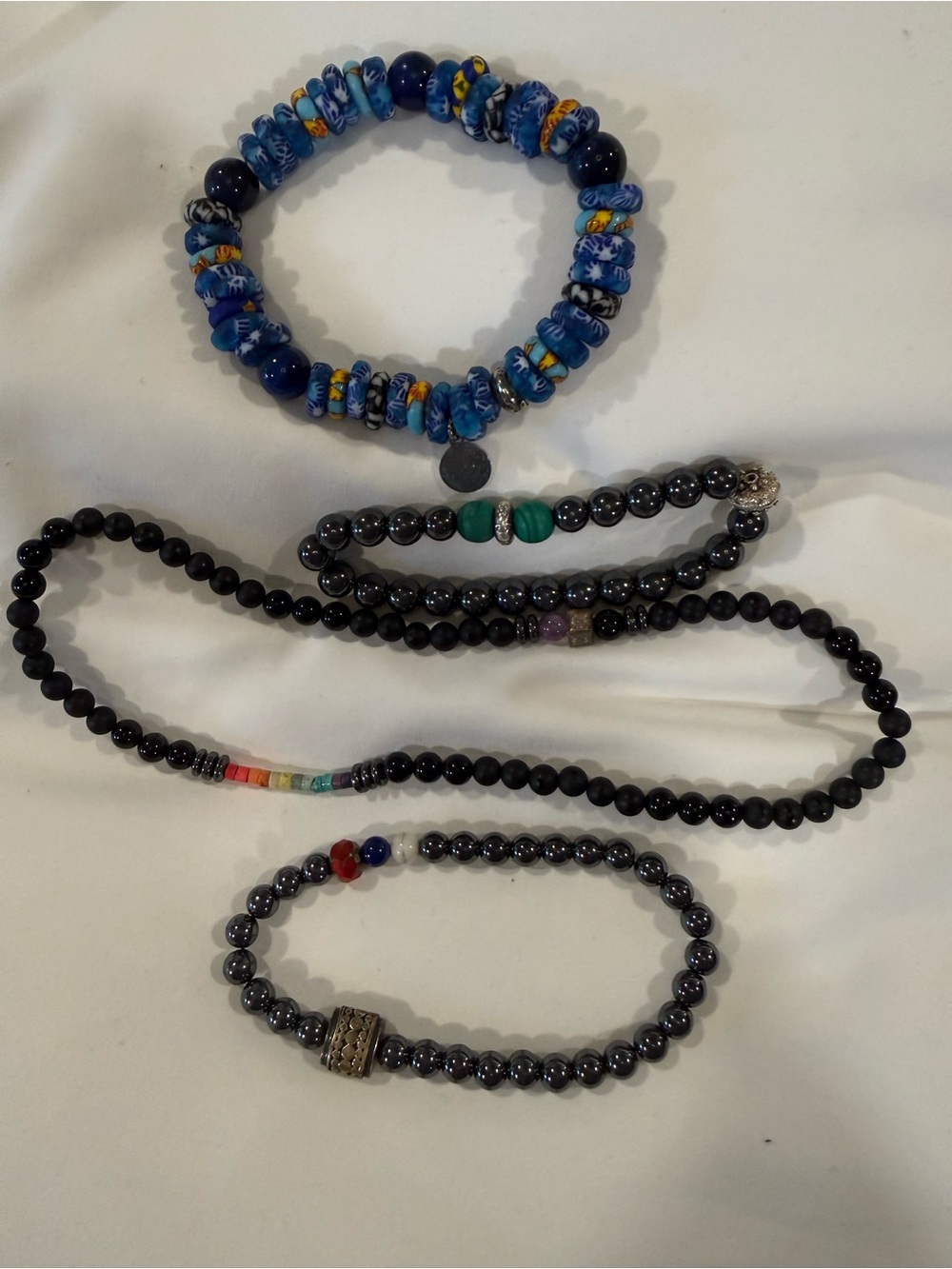 Men’s Luxury Artisan Beaded Bracelet Bundle | Hematite • Sterling Silver • Stone